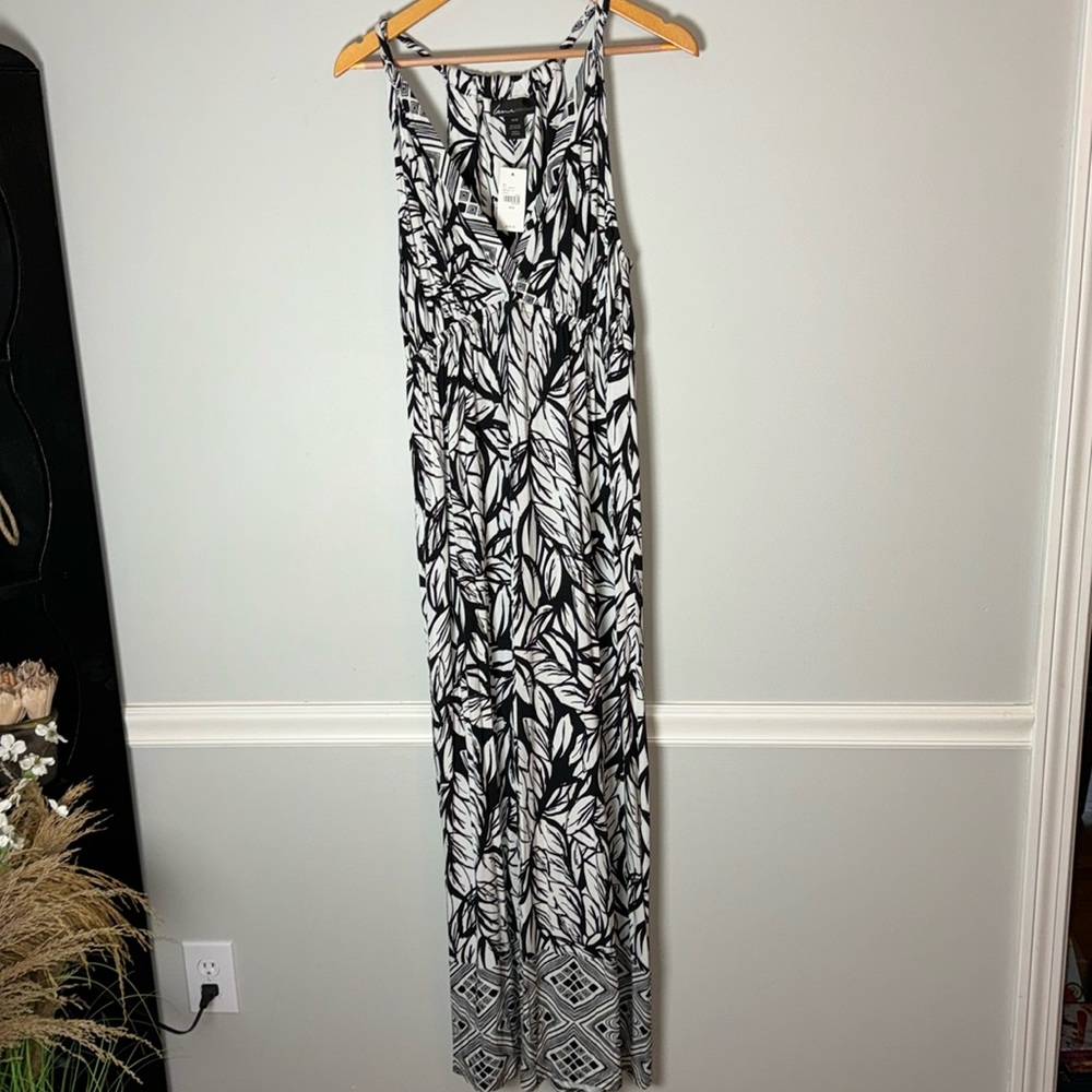New Lane Bryant Black Cream Tropolical Print Maxi Dress 14/16